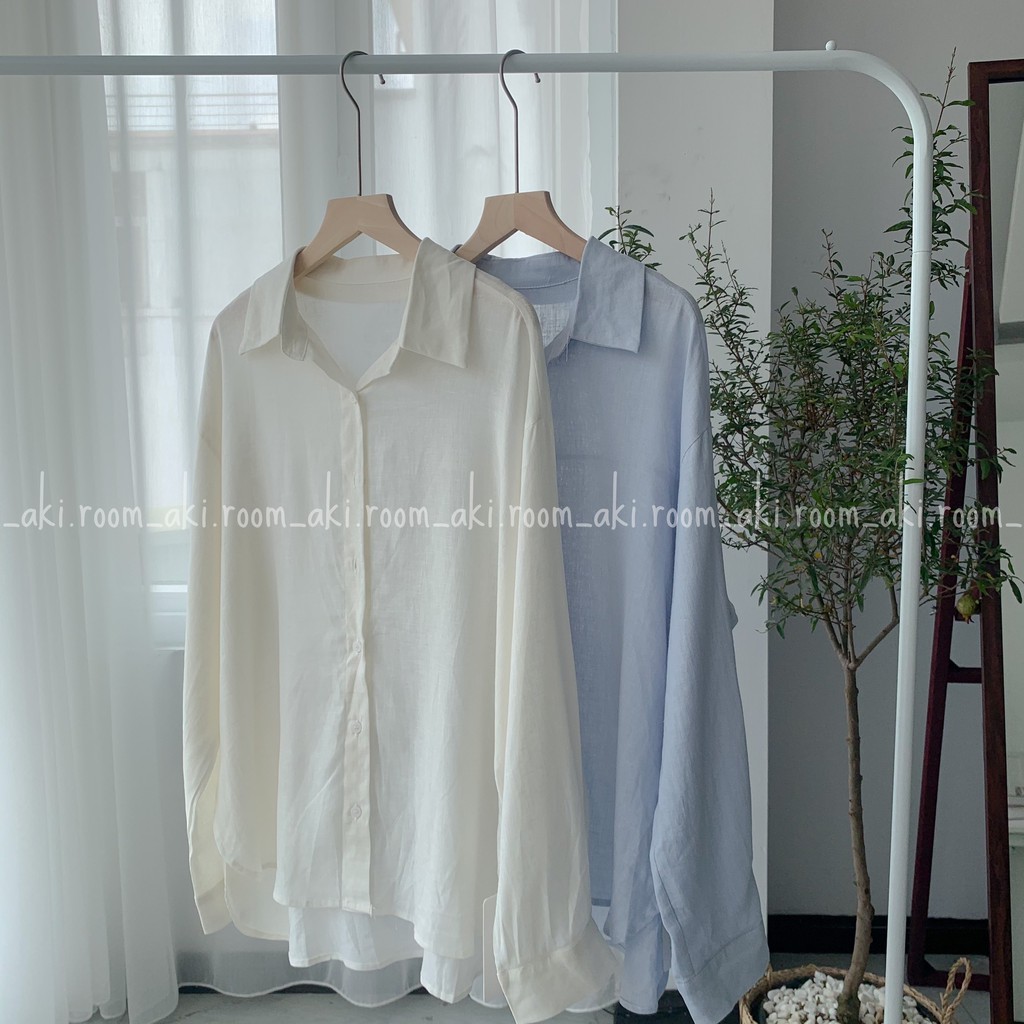 Áo sơ mi linen trơn dài tay