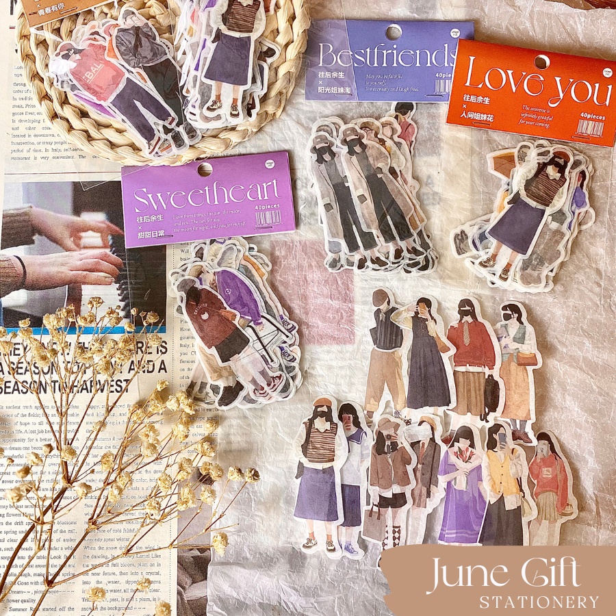 Set 40 sticker cô gái series The life style trang trí sổ, làm journal