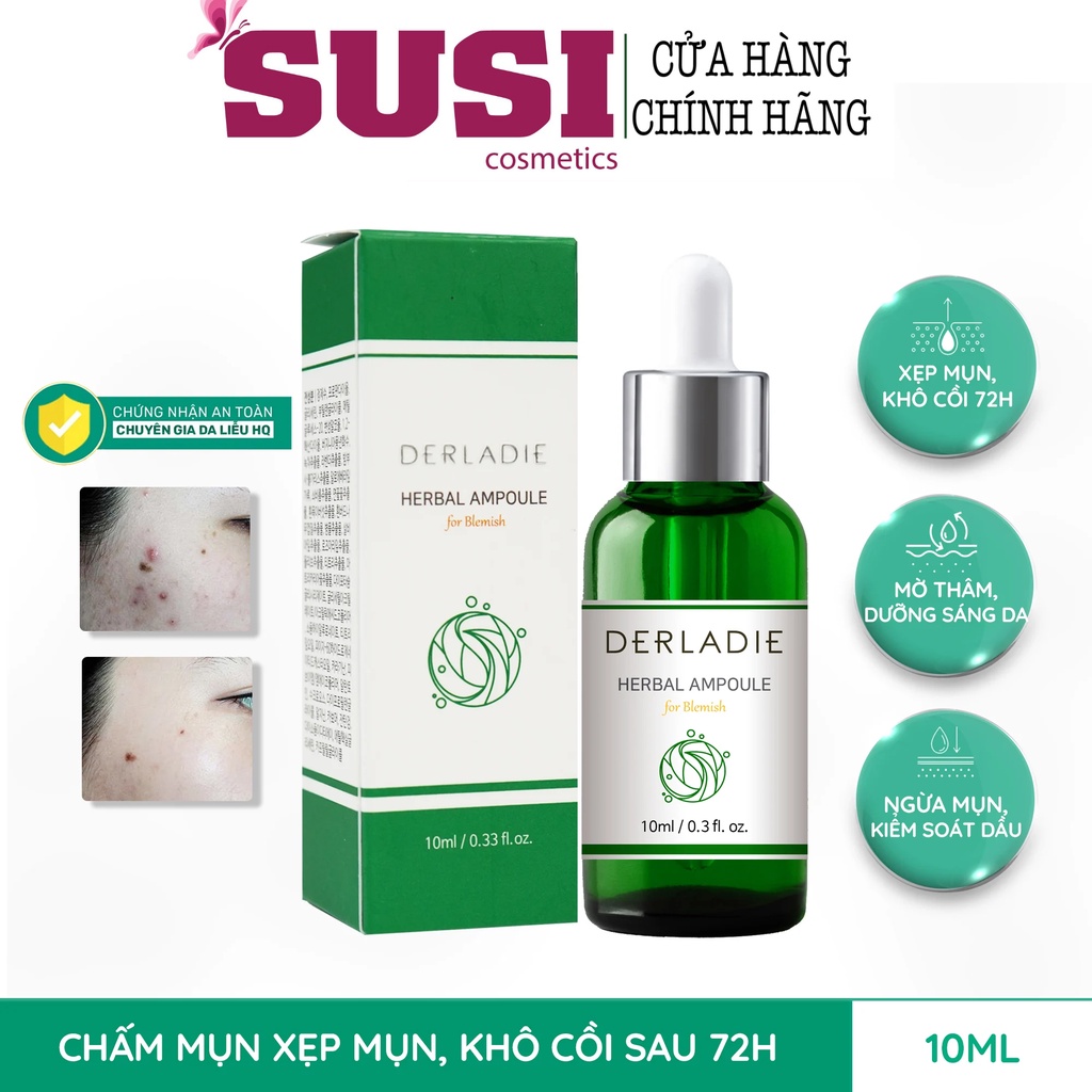 Chấm Mụn Tràm Trà Xẹp Mụn, Khô Cồi Sau 72H Derladie Herbal Ampoule For Blemish 10ML