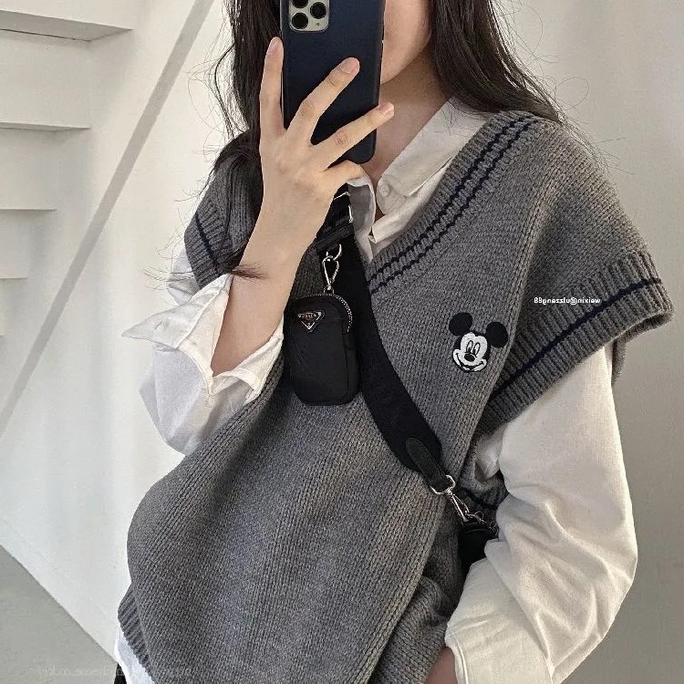 Áo khoác ghi lê dệt kim màu xám dáng rộng thời trang xuân thu dành cho nữ