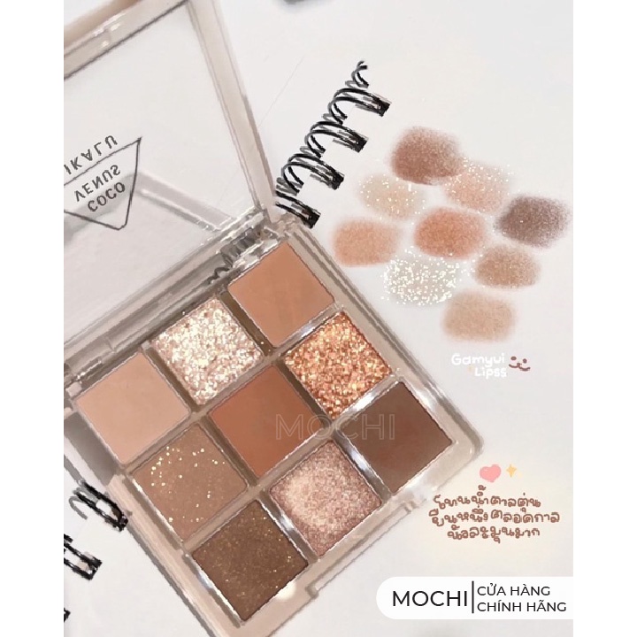 Bảng Phấn Mắt 9 Ô Màu Siêu Đẹp Tông Nâu Cam Vàng l Nhũ Lì Kim Tuyến Coco Venus DIKALU Trang Điểm Makeup Mắt MOCHI SHOP
