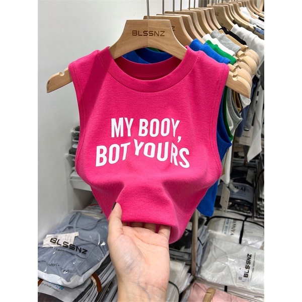 Áo kiểu sát nách dáng ôm, Áo thun ba lỗ in chữ form ngắn A9102