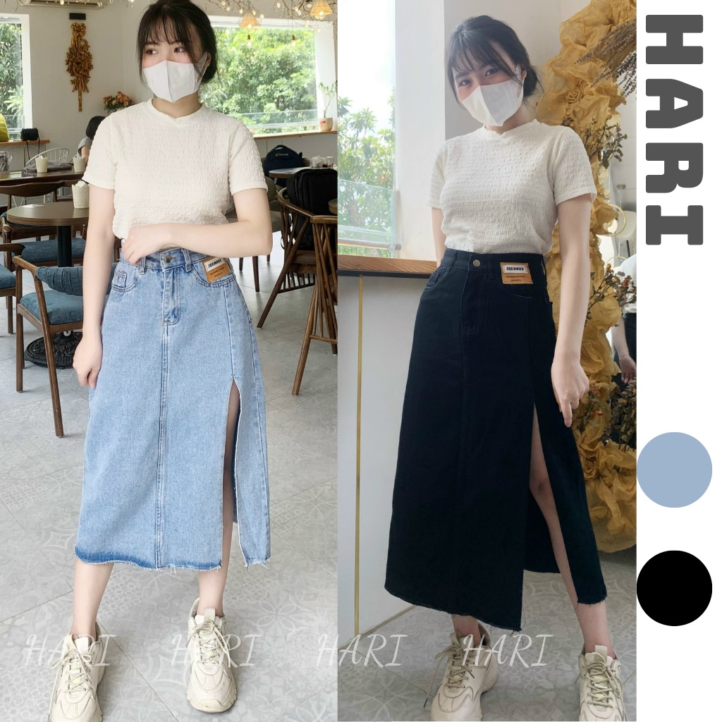Chân váy jean dài xẻ - CvJeanXe