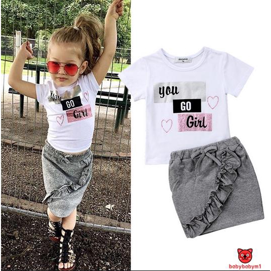 ღ𝓂ℰKids ShoBaby Girl rt Sleeve T-shirt+Skirt Outfit Set