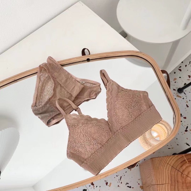 Áo Ngực cotton Siêu Mỏng Không Gọng Thép Phối Ren Thêu Họa Tiết Phong Cách Retro