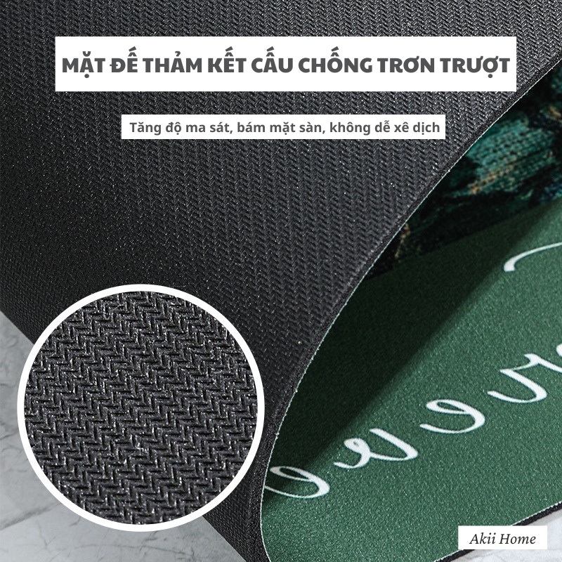 Thảm chùi chân silicon thấm nước, họa tiết Garden sơn dầu, mặt đế cao su chống trơn trượt cao cấp Akii Home T24