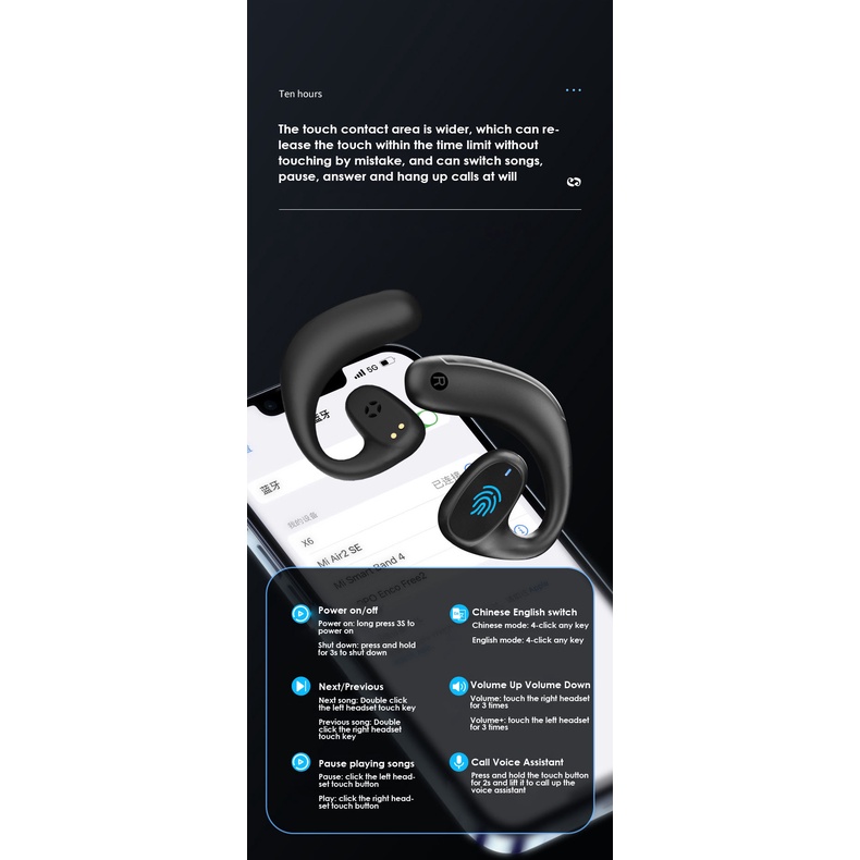 Tai Nghe Bluetooth X6 Truyền Âm Thanh Xương Cá Kèm Hộp Sạc