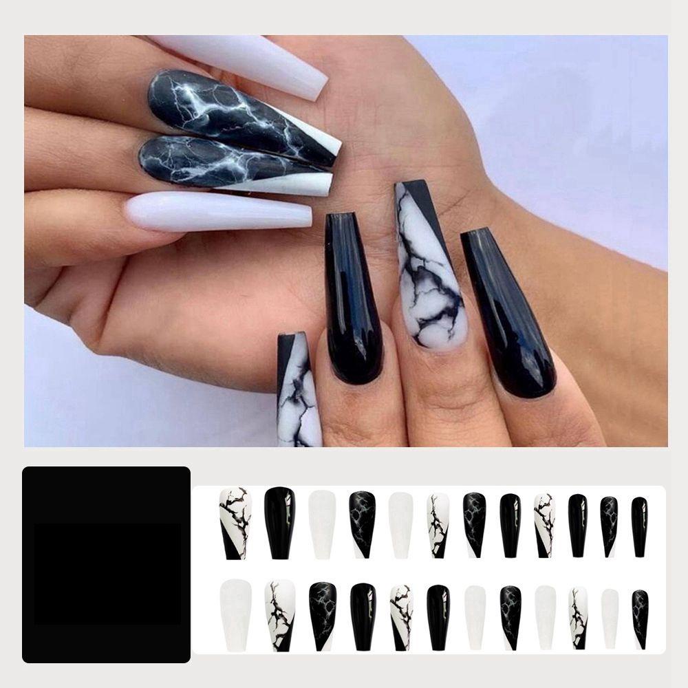 XIANTIN Hộp 24 Móng Tay Giả Che Phủ Toàn Diện Họa Tiết Cẩm Thạch / Kim Cương Giả Có Thể Tháo Rời