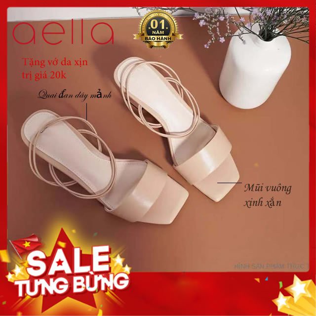 Giày sandal cao gót nữ quai hậu dây mảnh 8 dây đan AELLA233