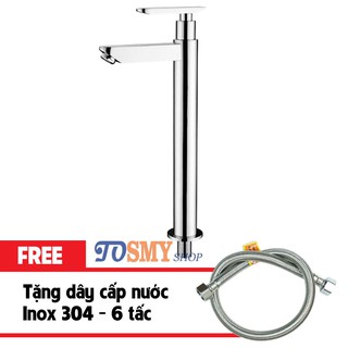 VÒI LAVABO ĐIẾU LẠNH TRÒN ĐỒNG THAU LD02 CAO 30CM - tặng kèm dây cấp nước Inox 304 (60cm)