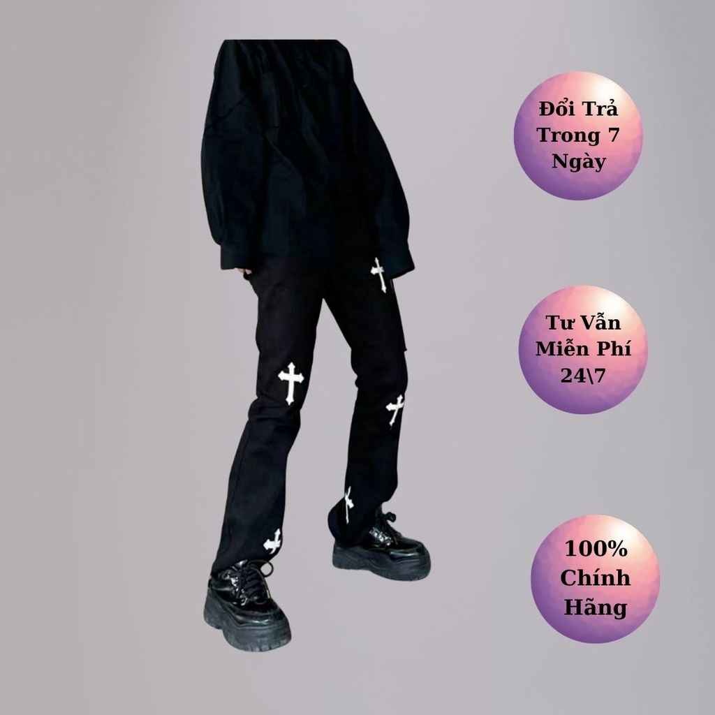 Quần baggy jean nam ống rộng đẹp cao cấp in thánh giá chất liệu thoải mái thấm hút DIPO_Shop