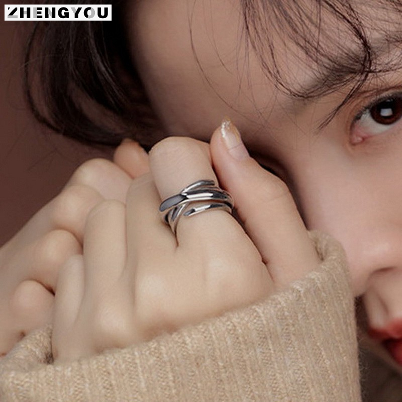 Nhẫn hở RINHOO mạ bạc 925 kiểu dáng hình học đơn giản hợp thời trang