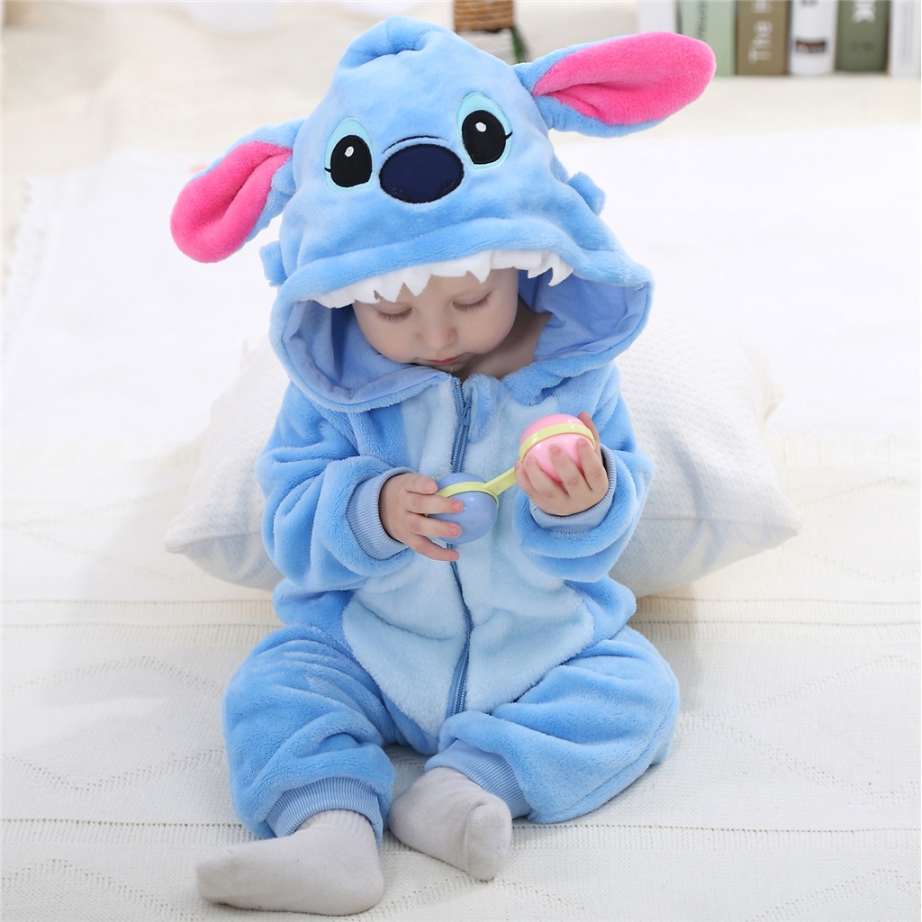 Bộ Áo Liền Quần Tay Dài Có Nón In Họa Tiết Hoạt Hình Động Vật Dễ Thương Cho Bé Gái 0-24 Tháng Tuổi
