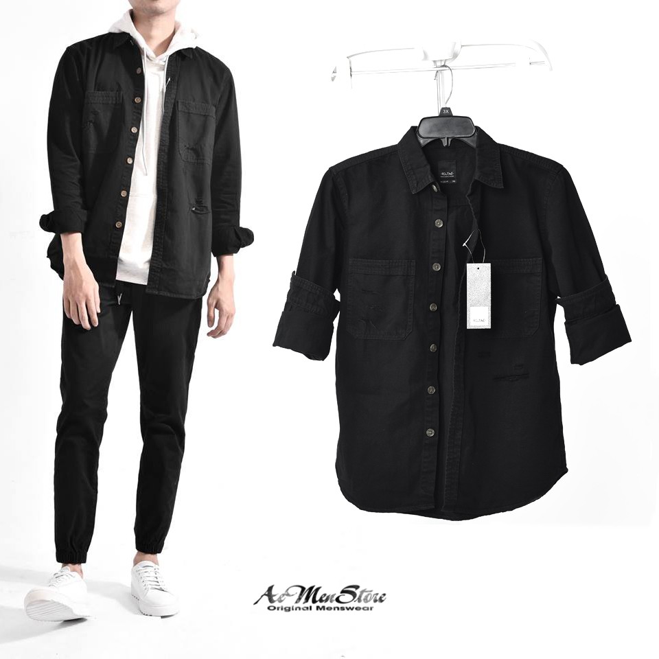 [Mã FASHIONMALLT4 giảm 15% tối đa 30K đơn 150k] Áo sơ mi nam Denim wash xanh nhạt Routine | BigBuy360 - bigbuy360.vn