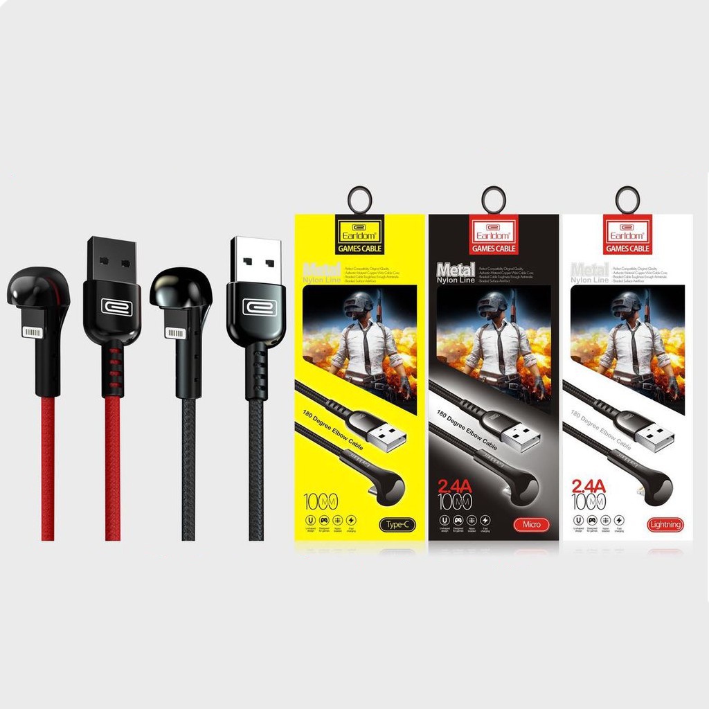 Cáp Sạc Nhanh đầu chữ U EC-059, dây sạc bọc dù chịu lực chính hãng