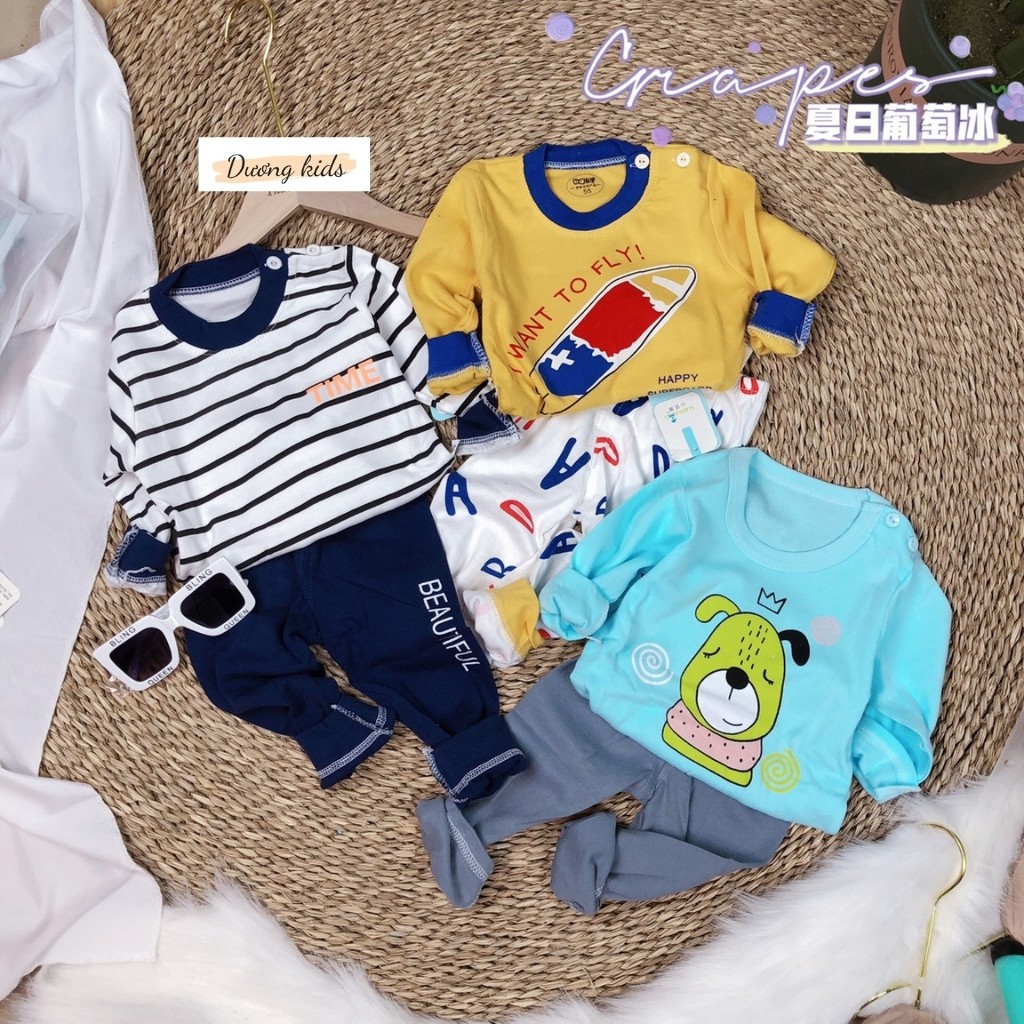 Bộ Dài Tay Cotton Quảng Châu Xuất Nhật Cho Bé Trai/Bé Gái