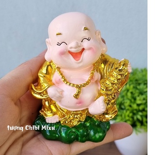 Tượng Di Lặc xi vàng cầm dây tiền 9cm hàng Việt Nam