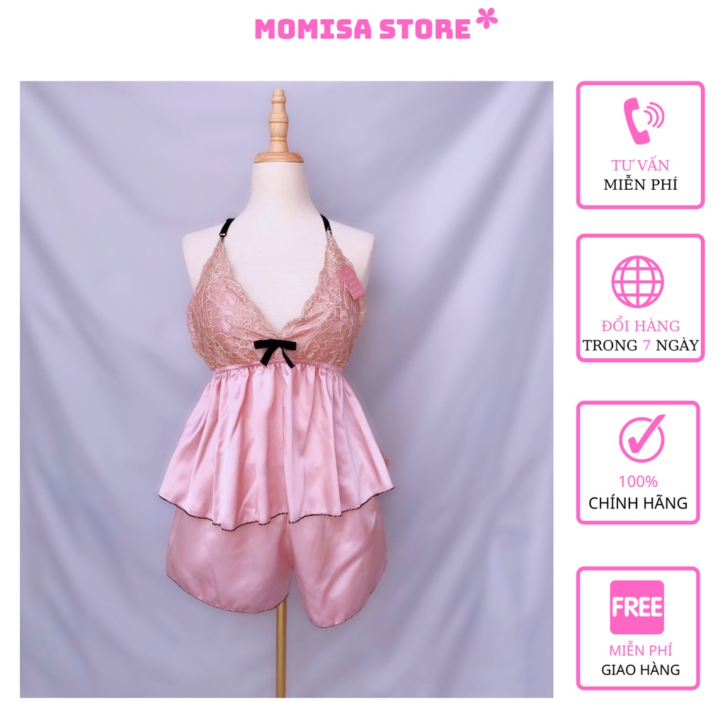 Đồ ngủ sexy,đồ ngủ 2 dây phối ren MOMISA03 chất liệu lụa thái mềm mại <58kg