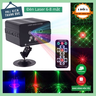 Đèn Nháy Theo Nhạc 6-8 Mắt Laser Chiếu 64 Hình, Đèn Phòng Bay, Karaoke, Sân Khấu Có Điều Khiển Từ Xa