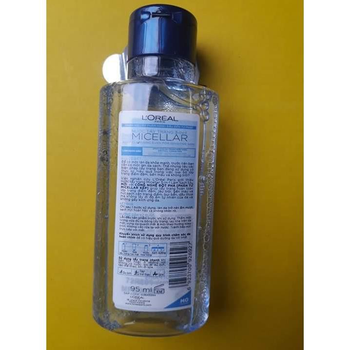 Nước tẩy trang Loreal paris 3 in 1 micellar water 95ml Deep Cleansing màu xanh đậm cho da dầu mụn | BigBuy360 - bigbuy360.vn