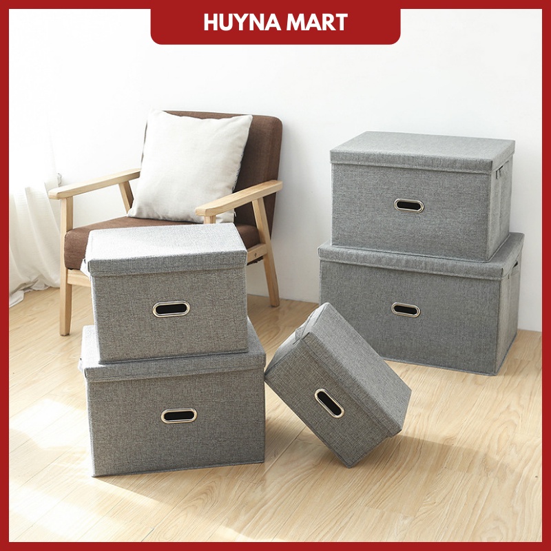 Hộp Vải Đựng Đồ Có Nắp Đa Năng, Thùng Đựng Quần Áo Chất Liệu Vải Lanh Cao Cấp Huyna Mart TD17