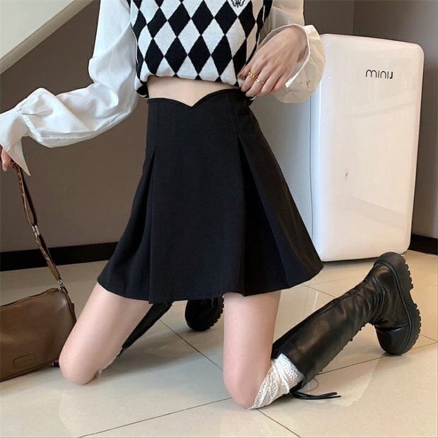 COZOK Chân Váy Xếp Ly Lưng Cao Màu Sắc Xinh Xắn Cho Nữ