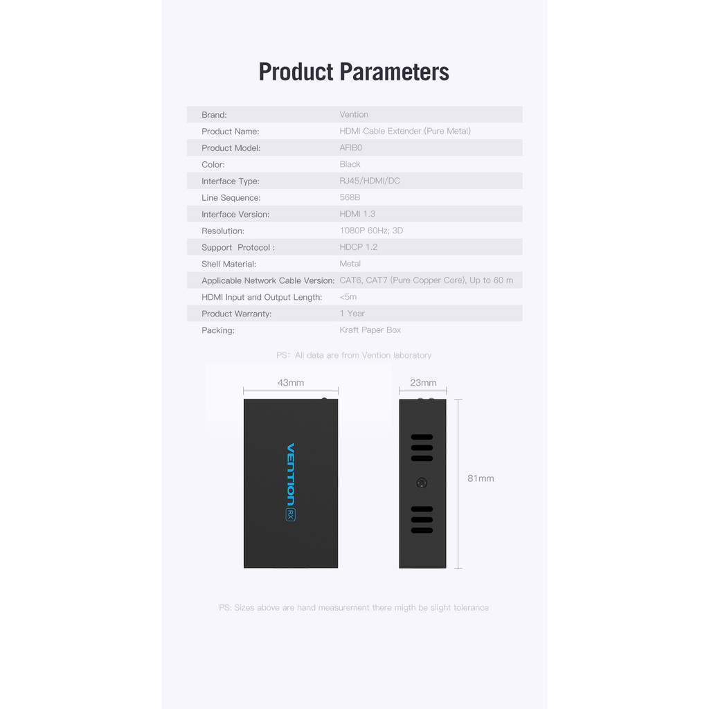 Bộ khuếch đại HDMI qua LAN 60m - Vention dùng Cat6, cat7