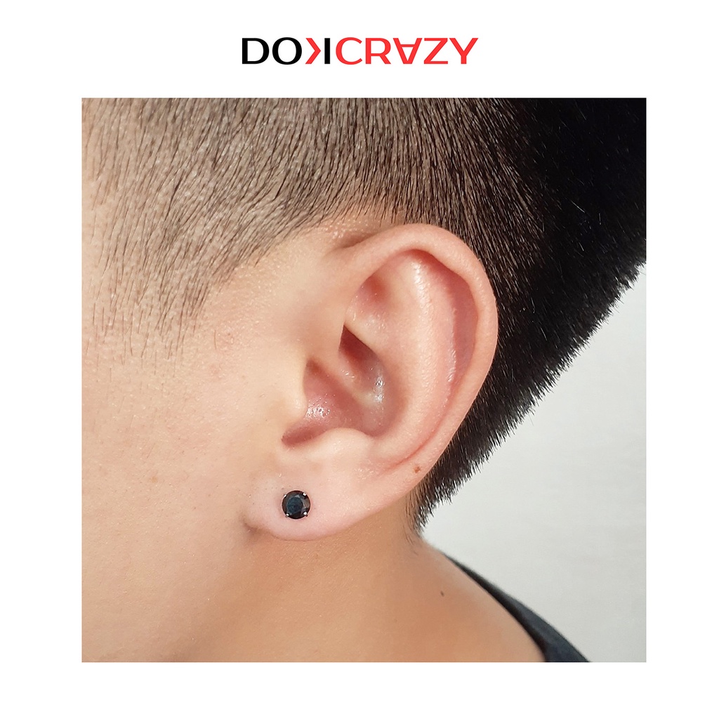 Bông tai nụ đá trắng đen DOKCRAZY unisex nhiều size thời trang