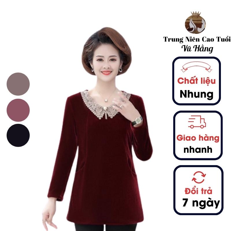 Áo ; Bộ quần áo nữ trung niên, áo kiểu trung niên sang trọng cho bà cho mẹ lót lông mềm mịn