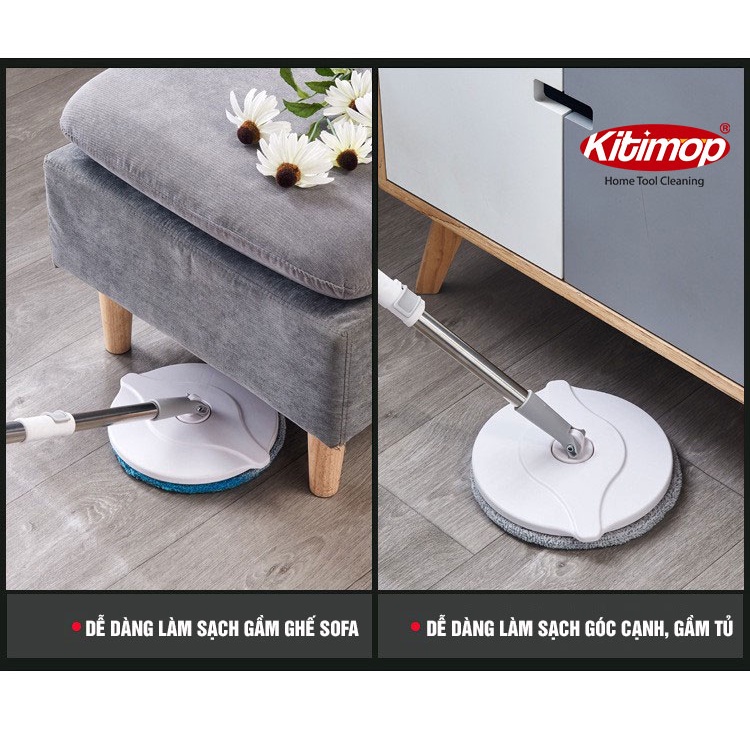 Bộ lau nhà thông minh Kitimop-K8 có thùng lau nhà tự vắt xoay tròn, chổi lau nhà 360 độ lau sạch khô nhanh, 2 bông lau