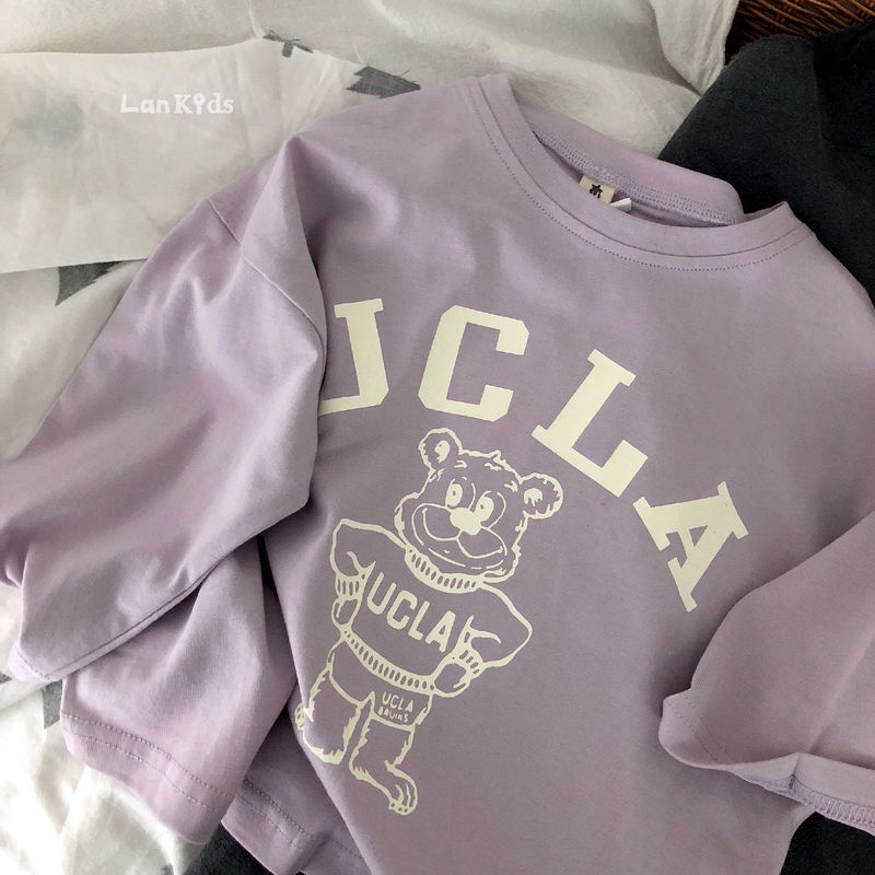 Áo Thun Tay Dài 100% Cotton In Họa Tiết Gấu Phong Cách Hàn Quốc Thời Trang Xuân Thu Mới Cho Bé Trai Và Gái