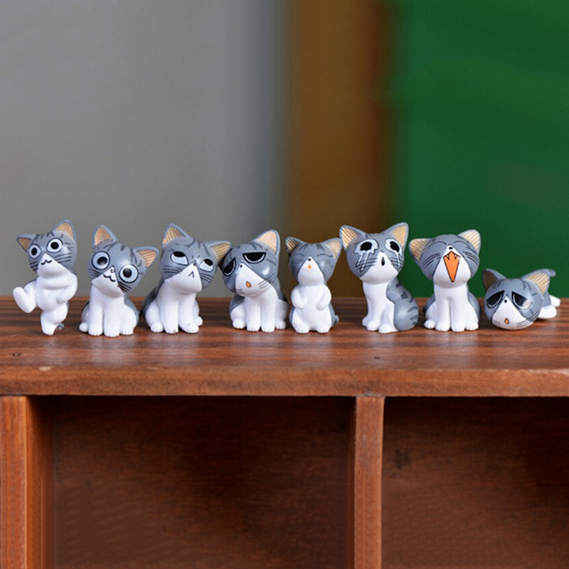 Set 8 Mô Hình Mèo Kitty Bằng Nhựa Resin Dễ Thương