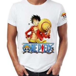 Áo thun One Piece in hình Luffy Chibi (Áo Trắng, In 2 Mặt, In Tay Áo) - Mẫu 6