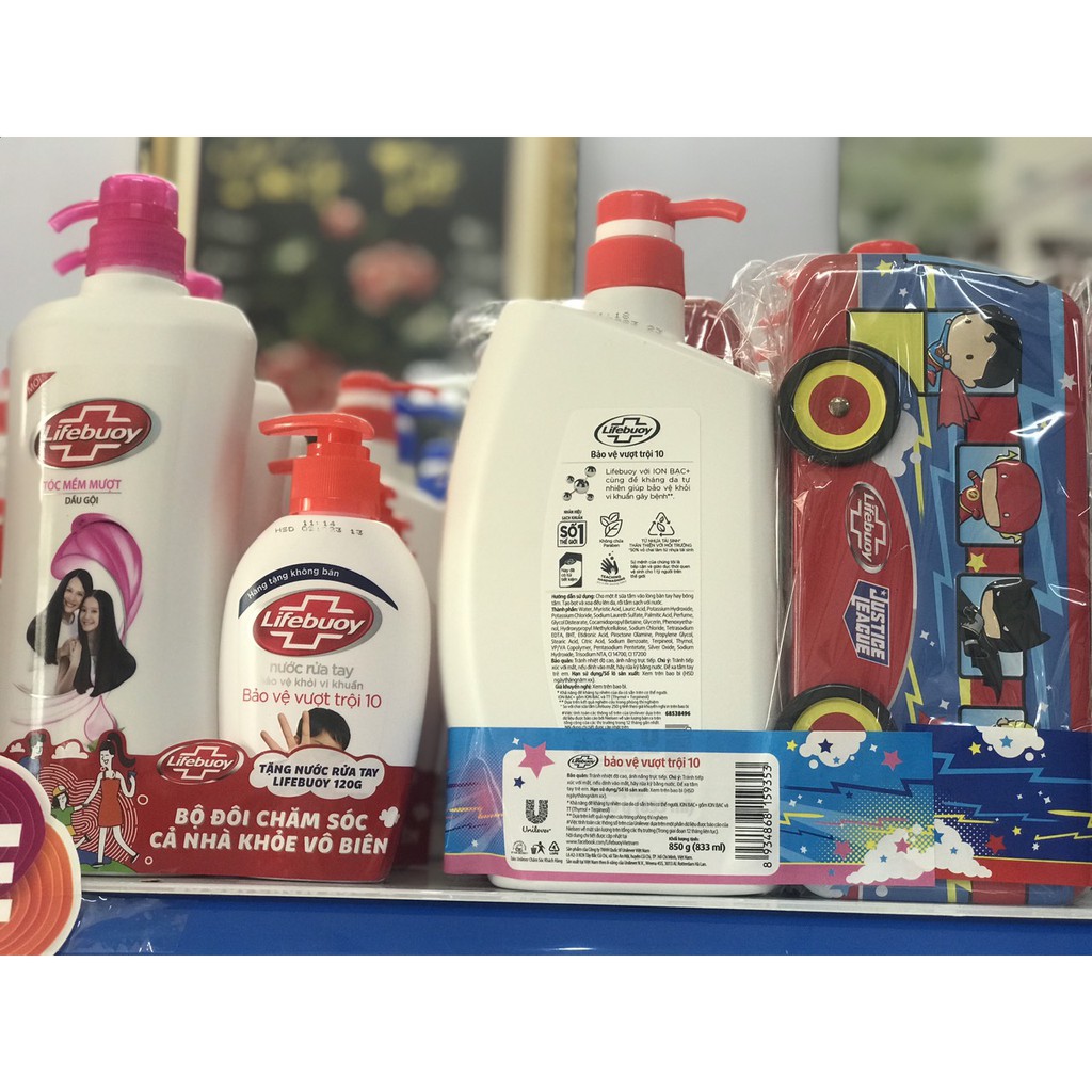 Combo Lifebuoy dầu gội 640g tóc mềm mượt tặng nước rửa tay + Lifebuoy sữa tắm 850g tặng hộp bút thiếc