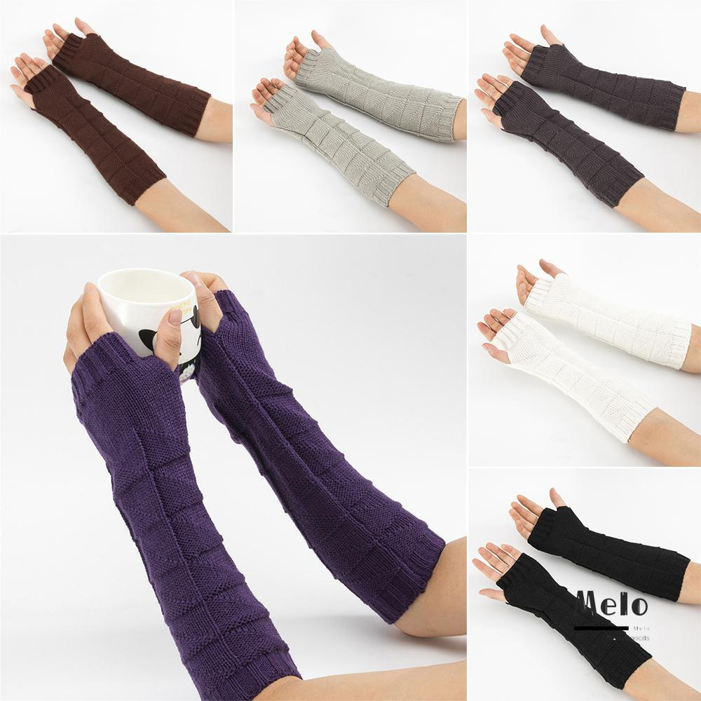 MELODG New Fashion Fingerless  Mittens Winter Thick Warm Long Knitted Gloves Elastic Candy Color Women Girls Soft Arm Warmers/Multicolor