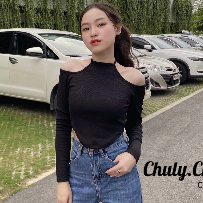 Áo croptop tay dài cổ yếm bẹt vai khoe xương quai xanh siêu hot hit | WebRaoVat - webraovat.net.vn