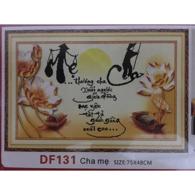 Tranh đính đá cha mẹ sen vàng