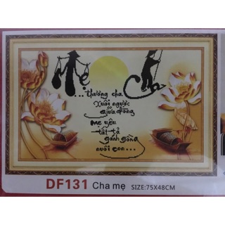 Tranh đính đá cha mẹ sen vàng