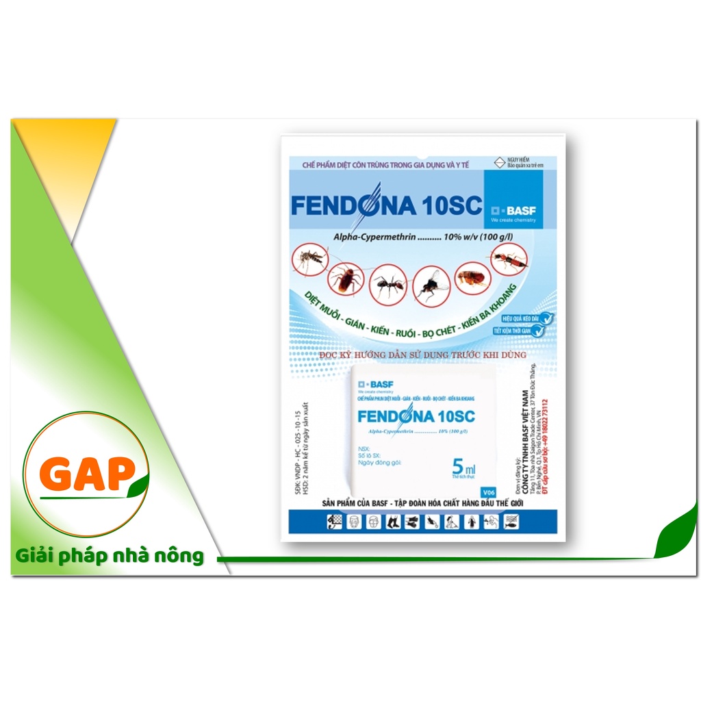 Hợp Trí FENDONA 10SC (5ML) Chuyên trừ Muỗi, kiến, gián, ruồi, bọ chét, kiến 3 khoang