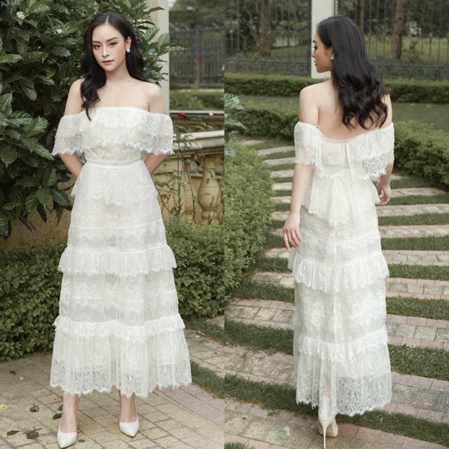 Đầm dự tiệc maxi ren trễ vai cao cấp kèm ảnh thật