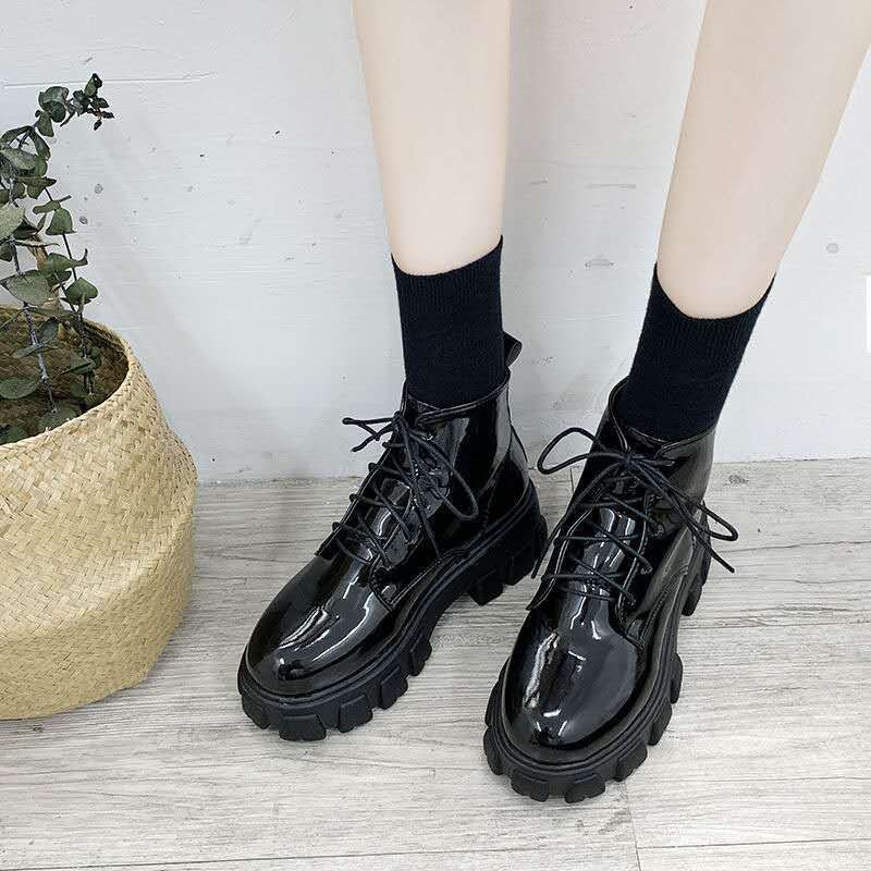 Giày bốt nữ cổ lửng Martin độn đế , boots nữ da đế cao phong cách Anh Quốc BD06