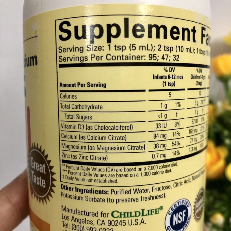 LIQUID CALCIUM WITH MAGNESIUM CHILDLIFE 473ML CỦA MỸ