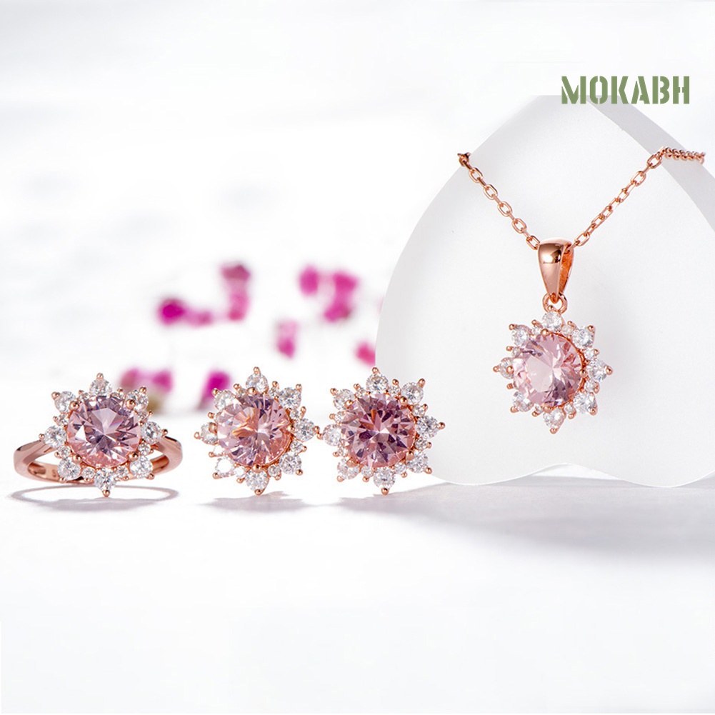 Set Vòng cổ Nhẫn Và Bông Tai Hình Hoa Tuyết Đính Đá Zircon