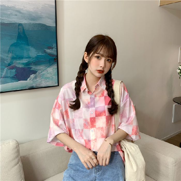 NRVP Áo Sơ Mi Nữ Tay Ngắn Dáng Rộng Kiểu Hàn Quốc Thời Trang Mùa Thu 2021