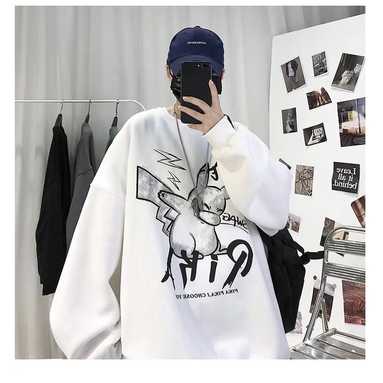 Áo Sweater Tay Dài Cổ Tròn Dáng Rộng In Họa Tiết Hoạt Hình Phong Cách Hip Hop Nhật Bản Thời Trang Cho Nam Giới Size M-8XL