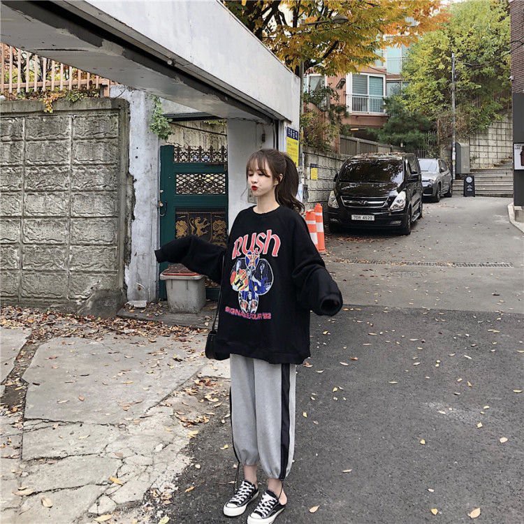 Bộ nỉ nữ áo RUSH quần jogger dáng rộng cá tính siêu hàn quốc/ Set áo nỉ cổ tròn quần bom rút ống phom unisex_kudoshop | BigBuy360 - bigbuy360.vn