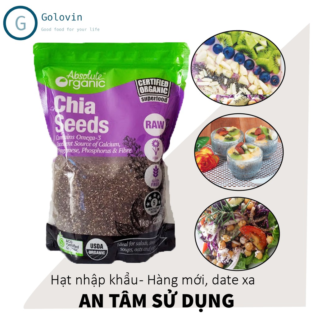 Hạt chia tím Absolute Organic nhập khẩu Úc túi 1kg và  giảm cân, dinh dưỡng và tốt cho sức khỏe Golovinshop