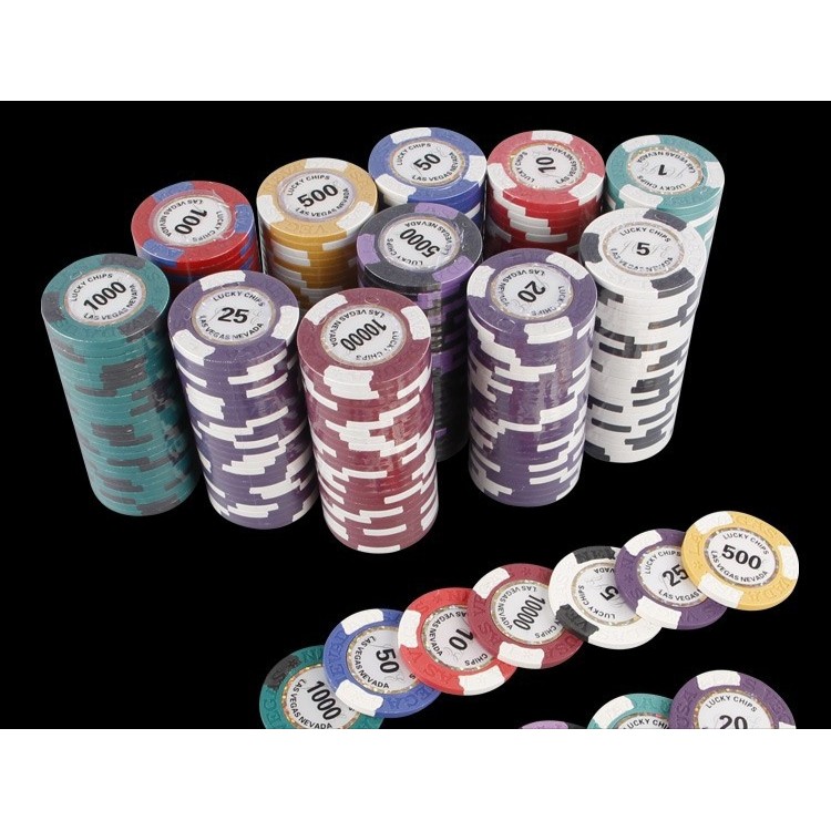 Chip poker có số ( phỉnh poker ) dòng viền ánh vàng chất nhựa cao cấp PK 5