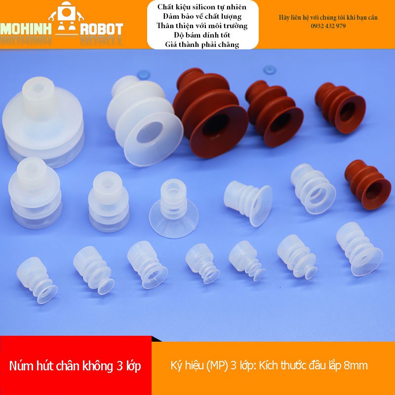 Núm hút chân không SMC, giác hút chân không 3 lớp đầu lắp 8mm, silicon trắng