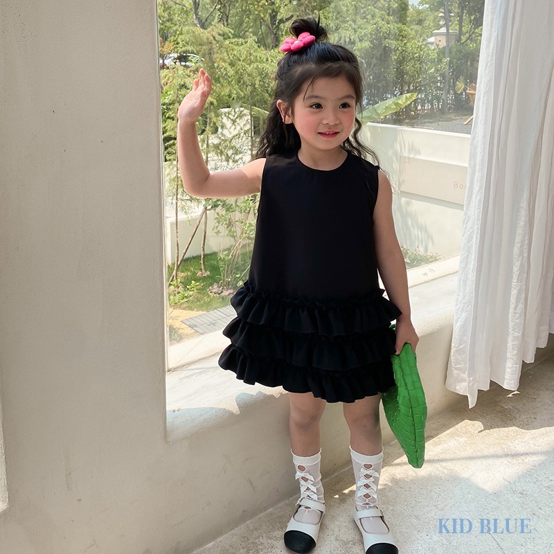 Đầm Công Chúa Không Tay Cổ Tròn Màu Trơn Thời Trang Mùa Hè Hàn Quốc Cho Bé Gái